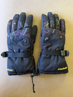 Black with Neon Accent Splash — Unisex Ski/Snowboarding Gloves